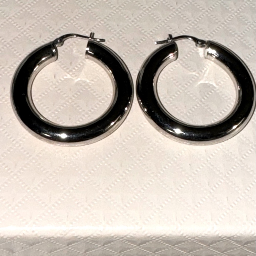 .925 Sterling Silver Round Hoop Earrings- Italy
